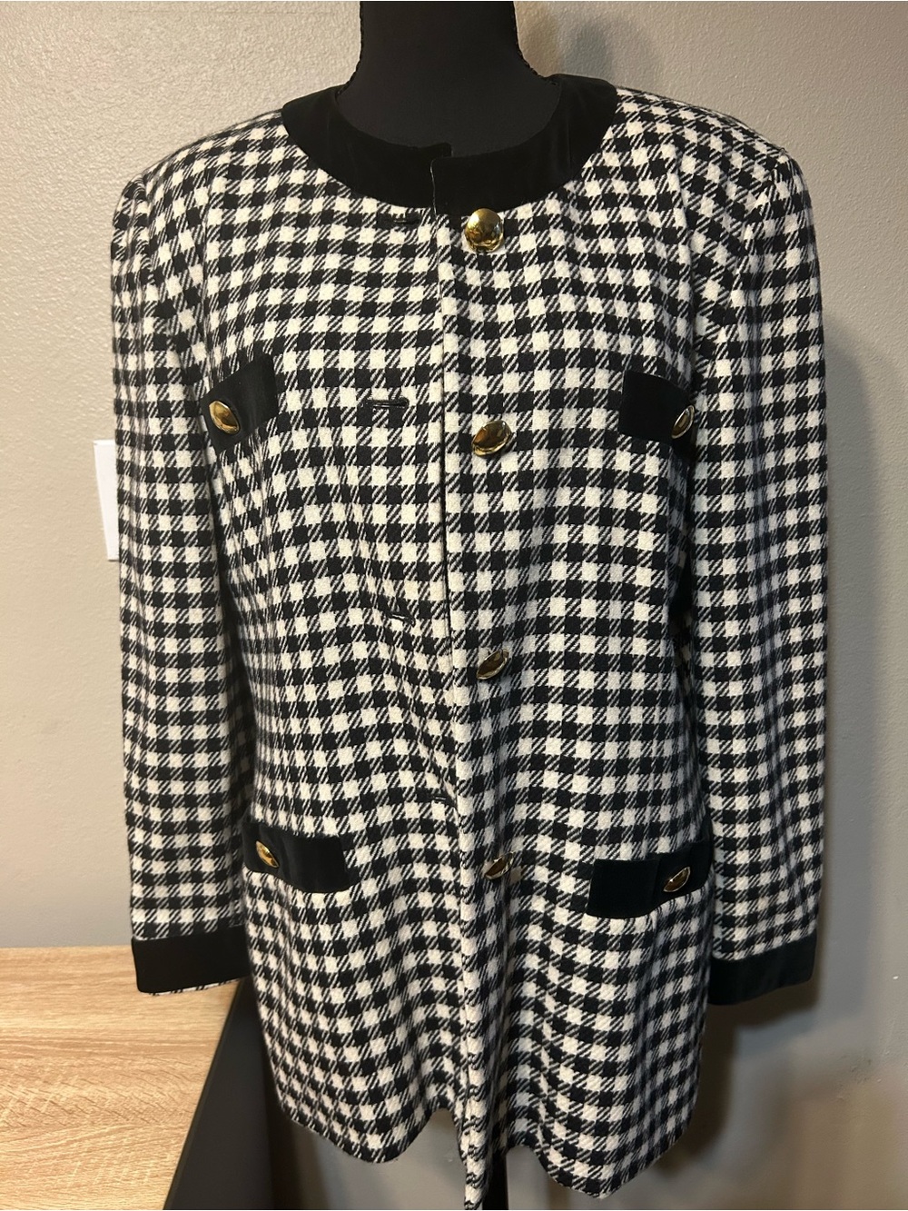 Vintage ESCADA Margaretha Ley Size 42 Wool Cashmere Houndstooth Jacket Germany